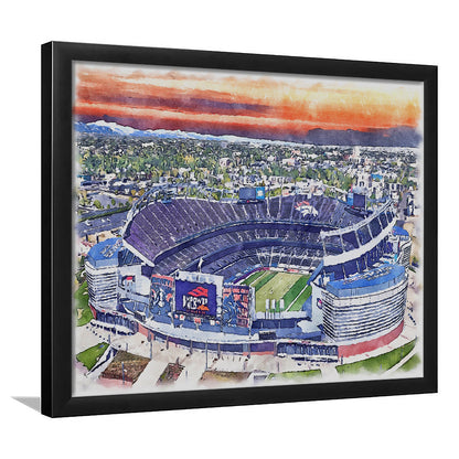 Empower Field, Broncos Painting Stadium Watercolor, Sport Gift Art, Framed Art Print Wall Decor