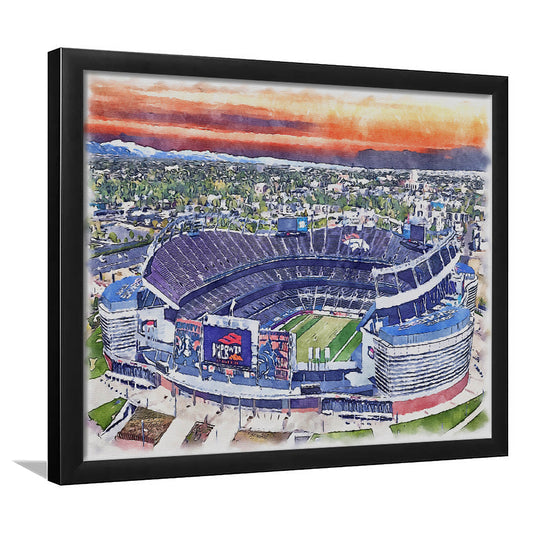 Empower Field, Broncos Painting Stadium Watercolor, Sport Gift Art, Framed Art Print Wall Decor