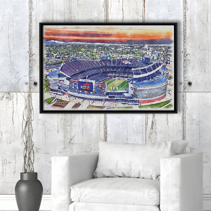 Empower Field, Broncos Painting Stadium Watercolor, Sport Gift Art, Framed Canvas Print Wall Art