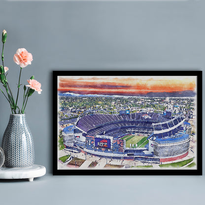 Empower Field, Broncos Painting Stadium Watercolor, Sport Gift Art, Framed Art Print Wall Decor