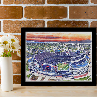Empower Field, Broncos Painting Stadium Watercolor, Sport Gift Art, Framed Art Print Wall Decor