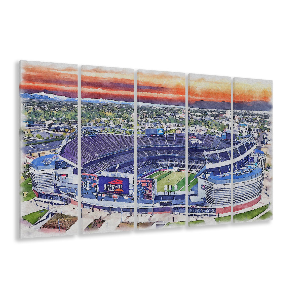 Empower Field, Broncos Painting Stadium Watercolor, Sport Art, Extra Large Canvas Print Wall Art