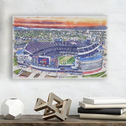 Empower Field, Broncos Painting Stadium Watercolor, Sport Art, Gifts for him, Canvas Print Wall Art