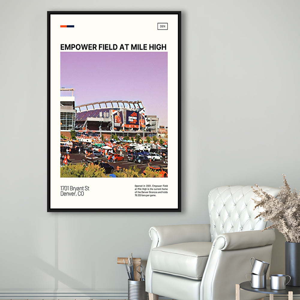 Empower Field at Mile High Stadium Print, Denver Broncos Stadium Art, Man Cave Gift, Floating Framed Canvas Print