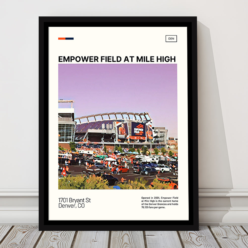 Empower Field at Mile High Stadium Print, Denver Broncos Stadium Art, Man Cave Gift, Floating Framed Canvas Print