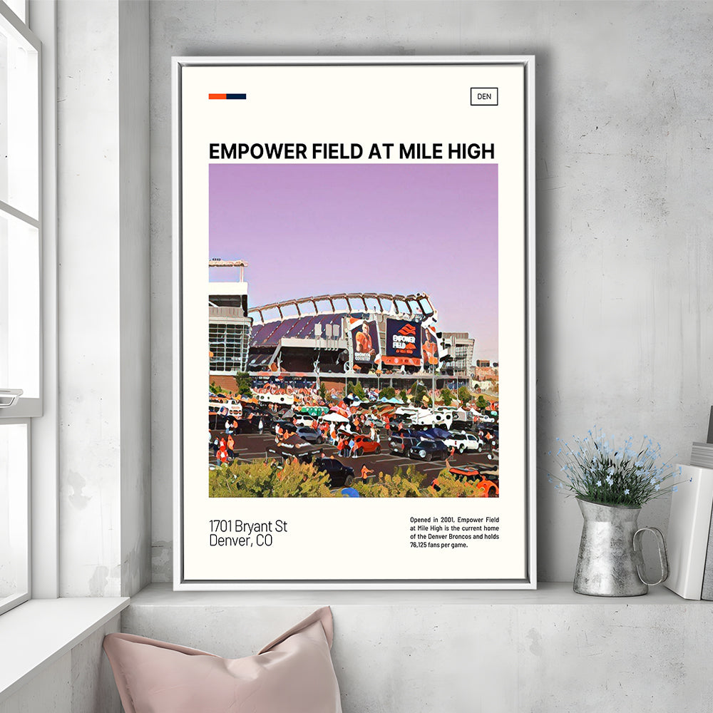 Empower Field at Mile High Stadium Print, Denver Broncos Stadium Art, Man Cave Gift, Floating Framed Canvas Print