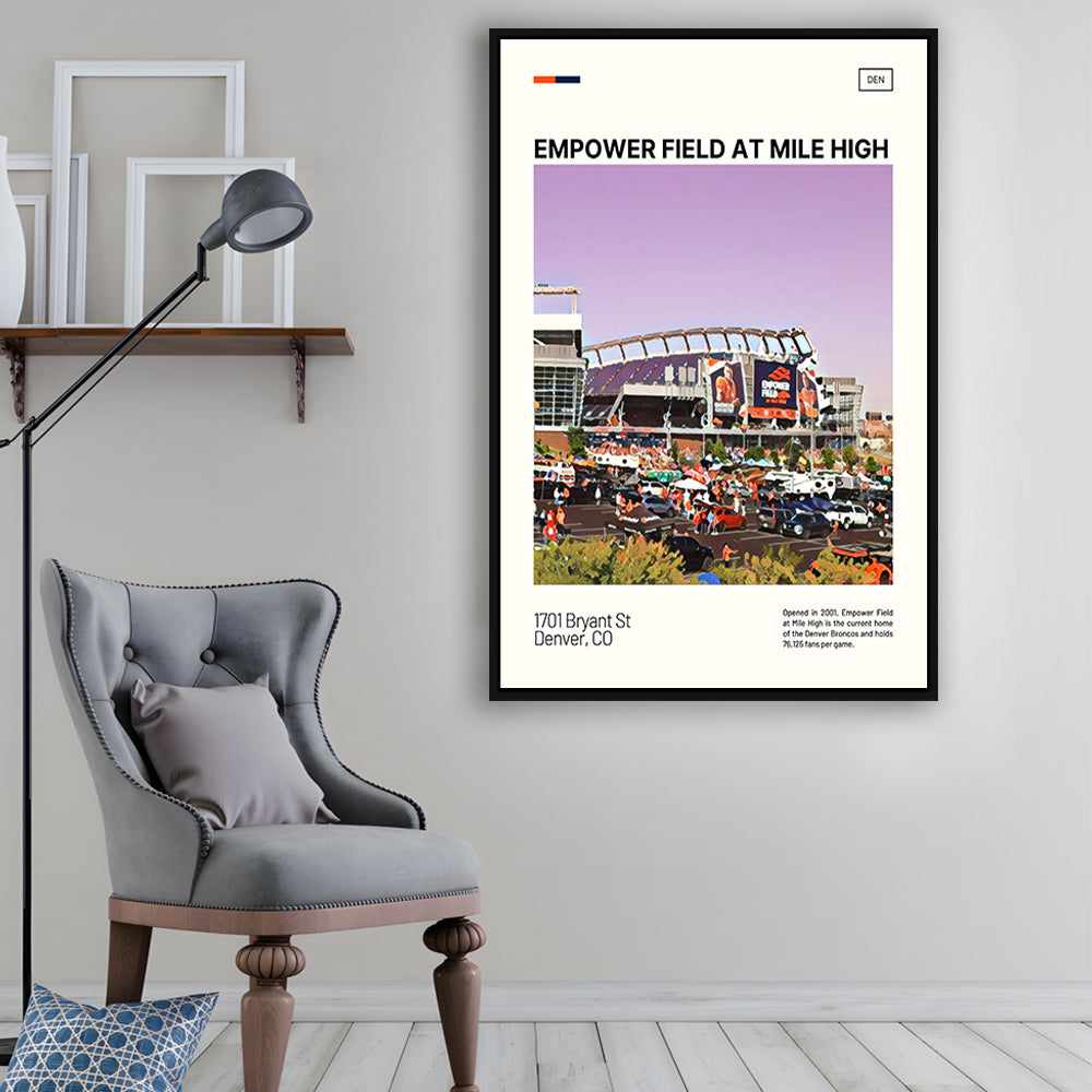 Empower Field at Mile High Stadium Print, Denver Broncos Stadium Art, Man Cave Gift, Floating Framed Canvas Print