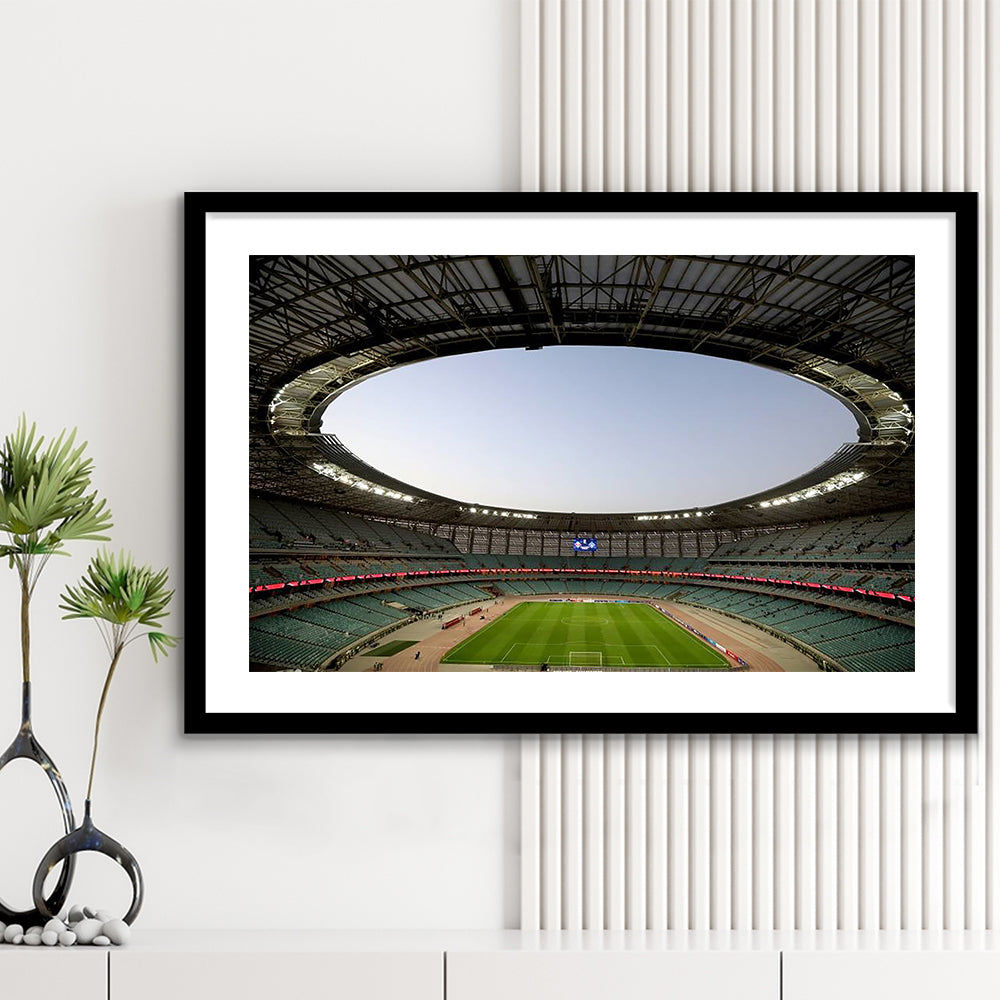 Empty Baku Olympic Stadium, Stadium Canvas, Sport Art, Gift for him, White Border Framed Art Print Wall Decor