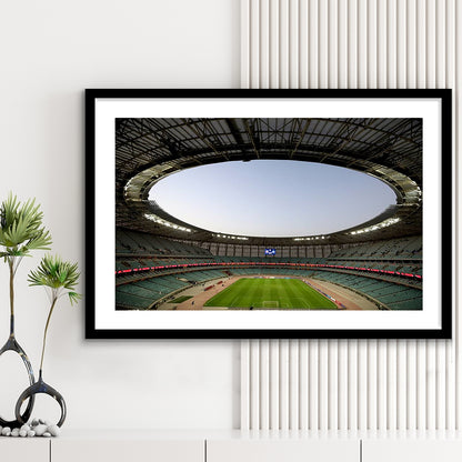 Empty Baku Olympic Stadium, Stadium Canvas, Sport Art, Gift for him, White Border Framed Art Print Wall Decor
