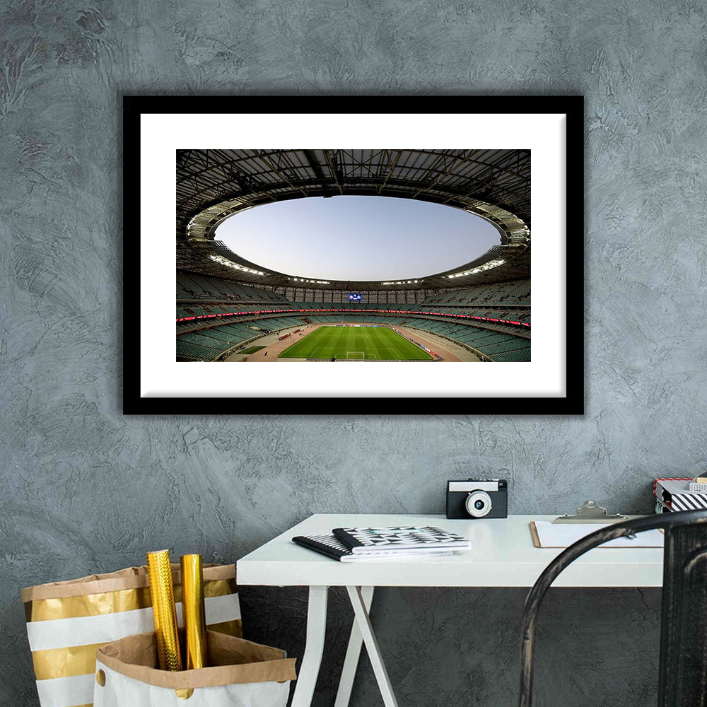 Empty Baku Olympic Stadium, Stadium Canvas, Sport Art, Gift for him, White Border Framed Art Print Wall Decor