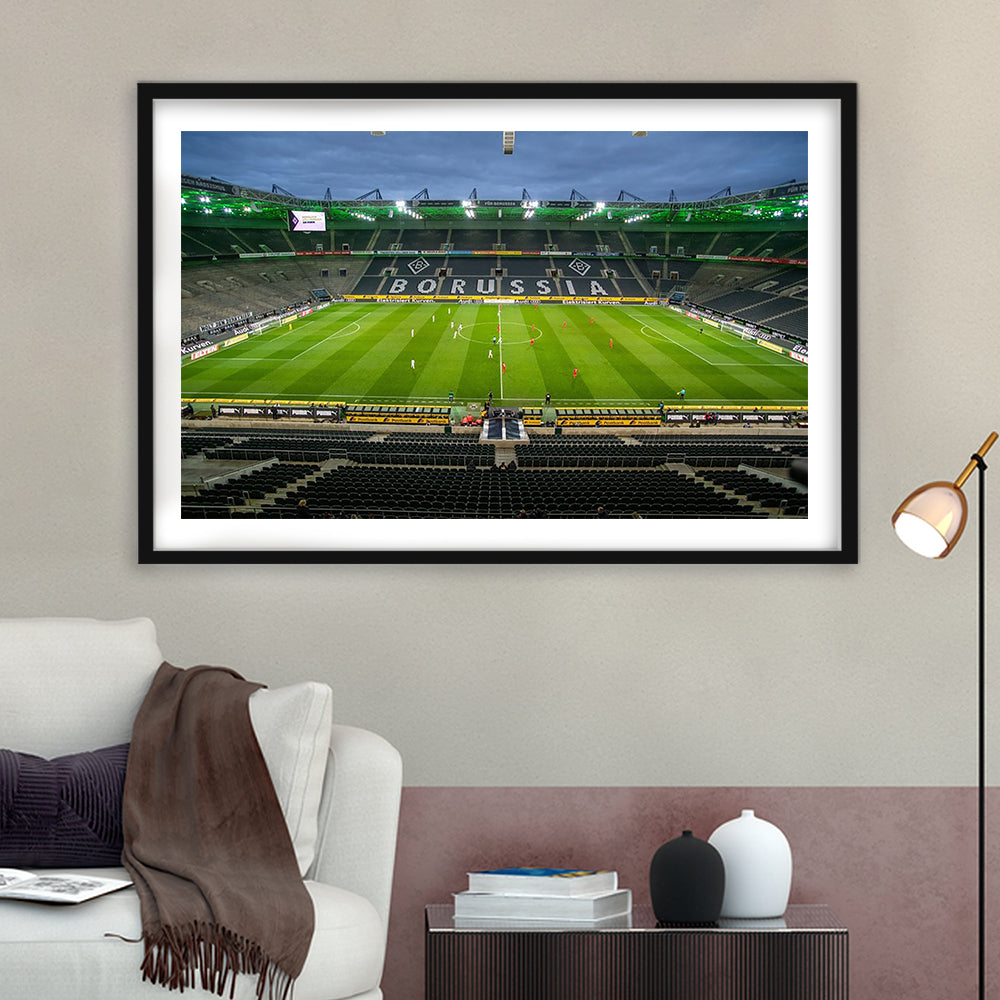 Empty Borussia Park, Stadium Canvas, Sport Art, Gift for him, White Border Framed Art Print Wall Decor