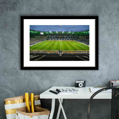 Empty Borussia Park, Stadium Canvas, Sport Art, Gift for him, White Border Framed Art Print Wall Decor