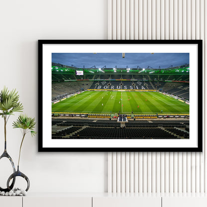 Empty Borussia Park, Stadium Canvas, Sport Art, Gift for him, White Border Framed Art Print Wall Decor