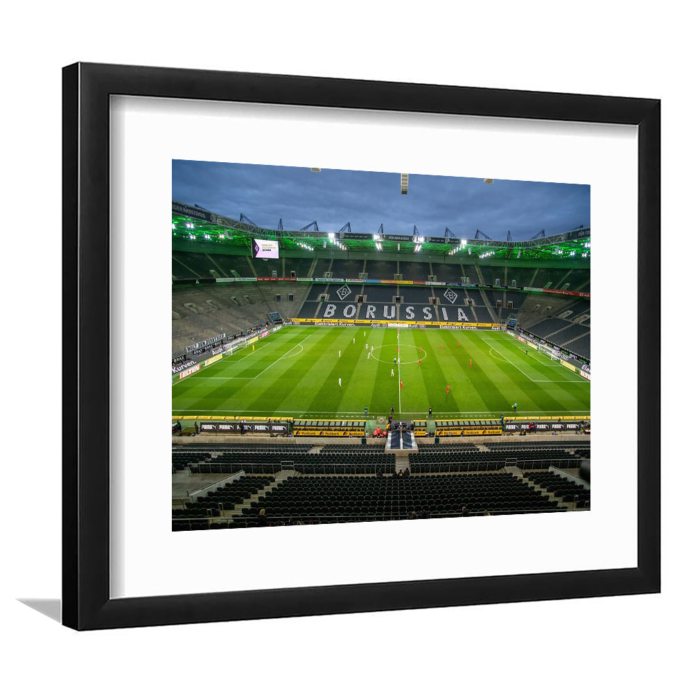 Empty Borussia Park, Stadium Canvas, Sport Art, Gift for him, White Border Framed Art Print Wall Decor