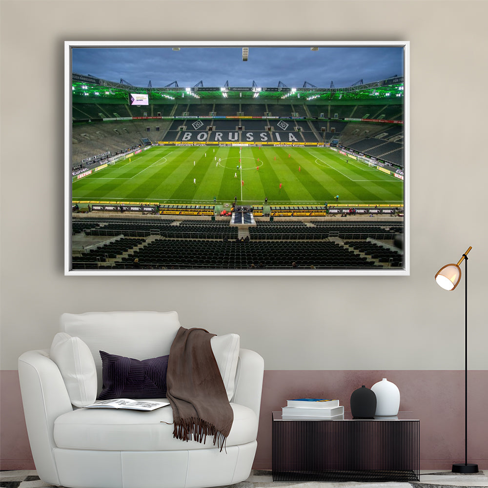 Empty Borussia Park, Stadium Canvas, Sport Art, Framed Canvas Print Wall Art, Floating Frame