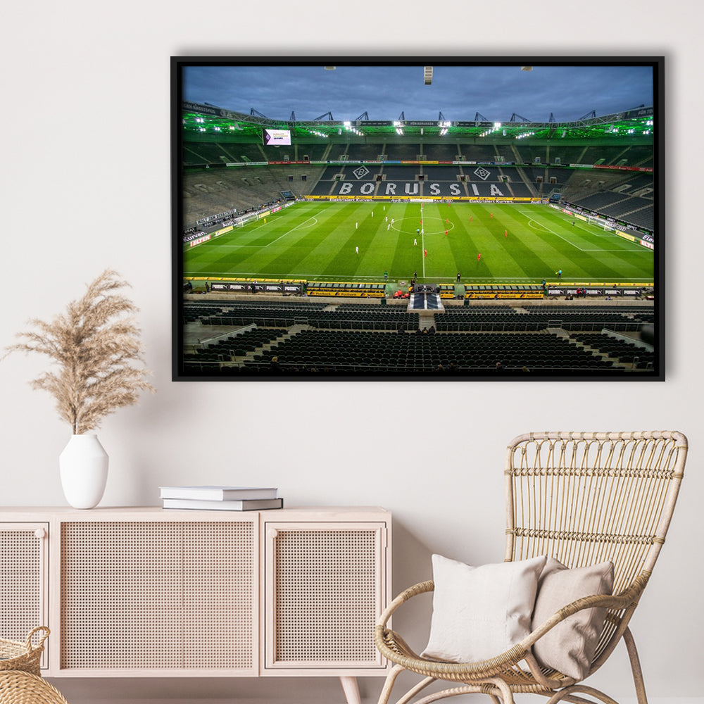 Empty Borussia Park, Stadium Canvas, Sport Art, Framed Canvas Print Wall Art, Floating Frame