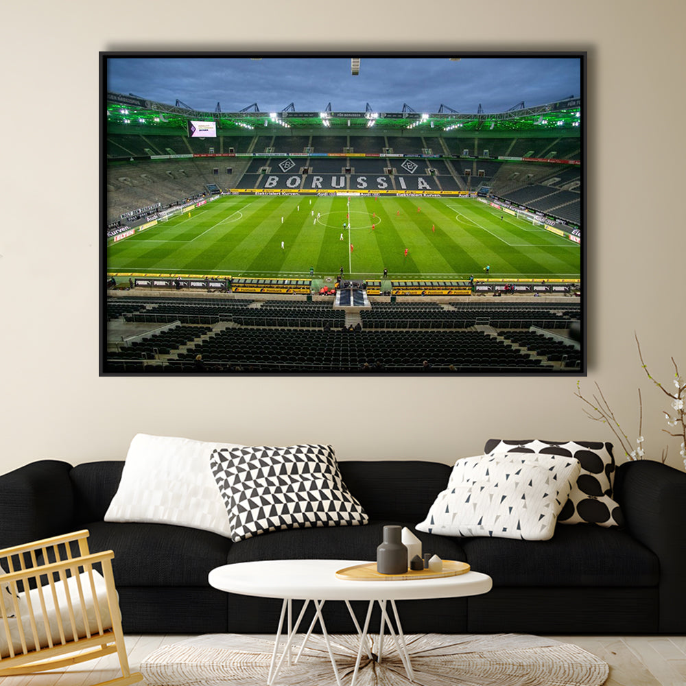 Empty Borussia Park, Stadium Canvas, Sport Art, Framed Canvas Print Wall Art, Floating Frame