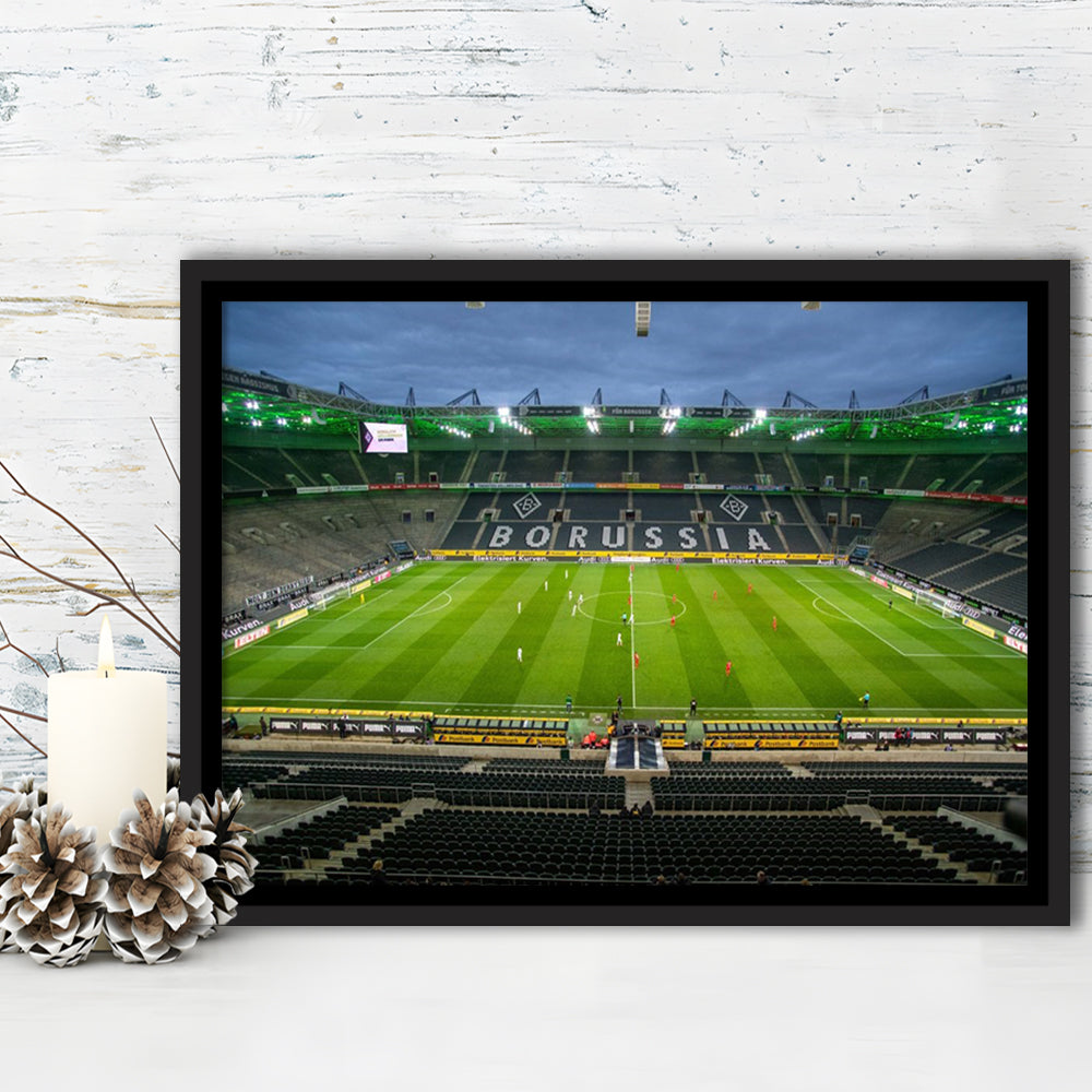 Empty Borussia Park, Stadium Canvas, Sport Art, Framed Canvas Print Wall Art, Floating Frame