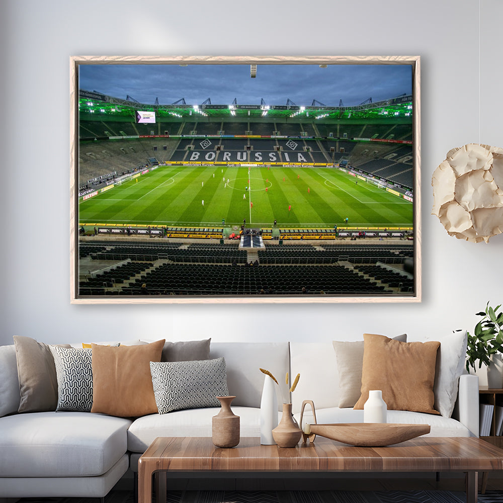 Empty Borussia Park, Stadium Canvas, Sport Art, Framed Canvas Print Wall Art, Floating Frame