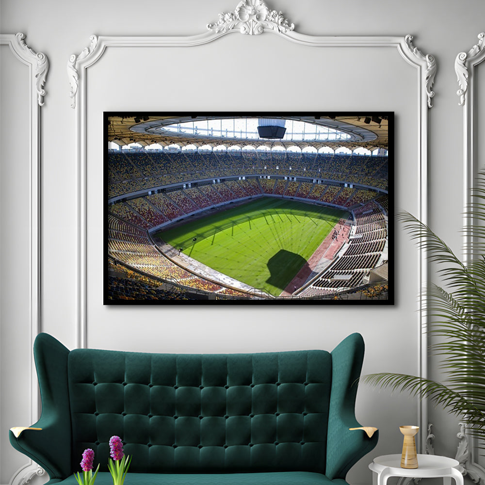 Empty Bucharest Stadium, Stadium Canvas, Sport Art, Gift for him, Framed Art Print Wall Decor, Picture Framed
