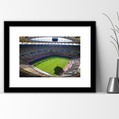 Empty Bucharest Stadium, Stadium Canvas, Sport Art, Gift for him, White Border Framed Art Print Wall Decor