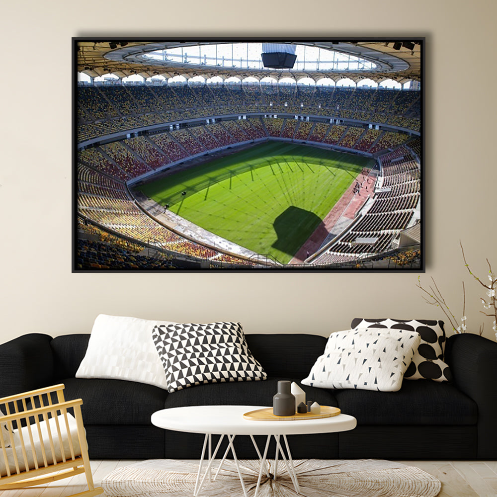 Empty Bucharest Stadium, Stadium Canvas, Sport Art, Framed Canvas Print Wall Art, Floating Frame
