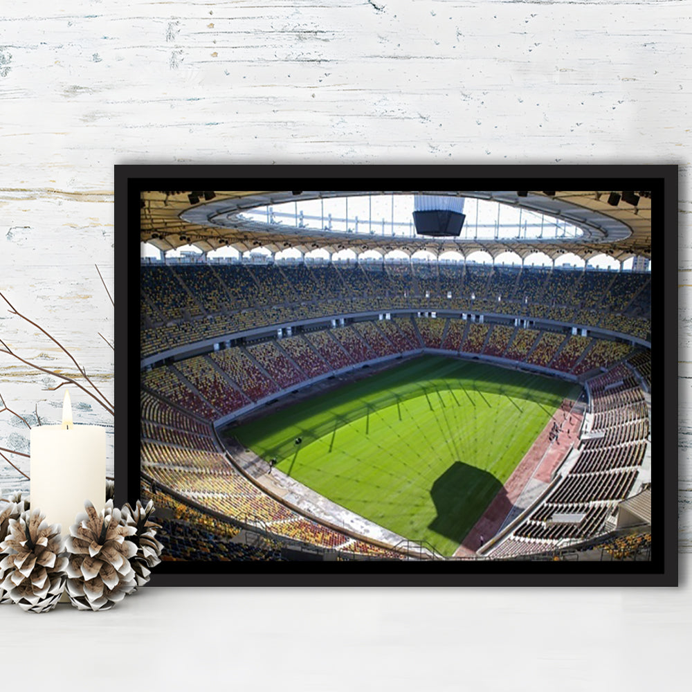 Empty Bucharest Stadium, Stadium Canvas, Sport Art, Framed Canvas Print Wall Art, Floating Frame