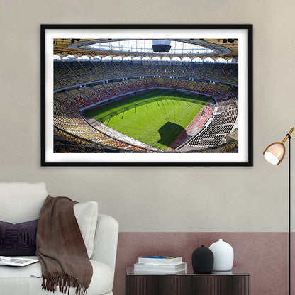 Empty Bucharest Stadium, Stadium Canvas, Sport Art, Gift for him, White Border Framed Art Print Wall Decor