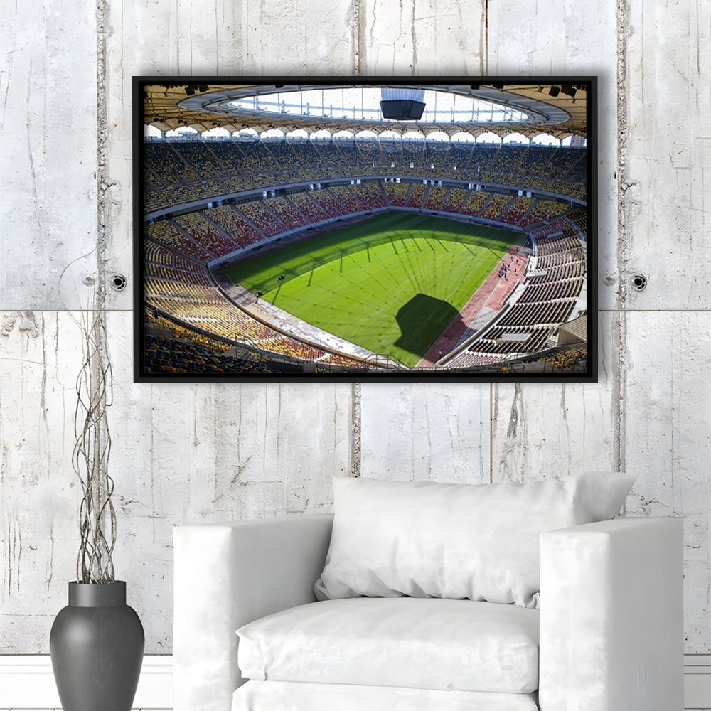 Empty Bucharest Stadium, Stadium Canvas, Sport Art, Framed Canvas Print Wall Art, Floating Frame