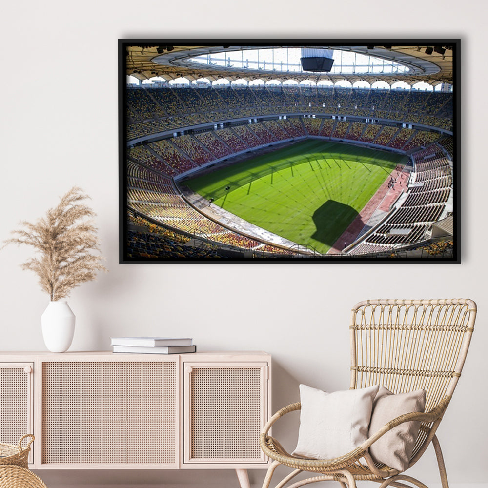 Empty Bucharest Stadium, Stadium Canvas, Sport Art, Framed Canvas Print Wall Art, Floating Frame