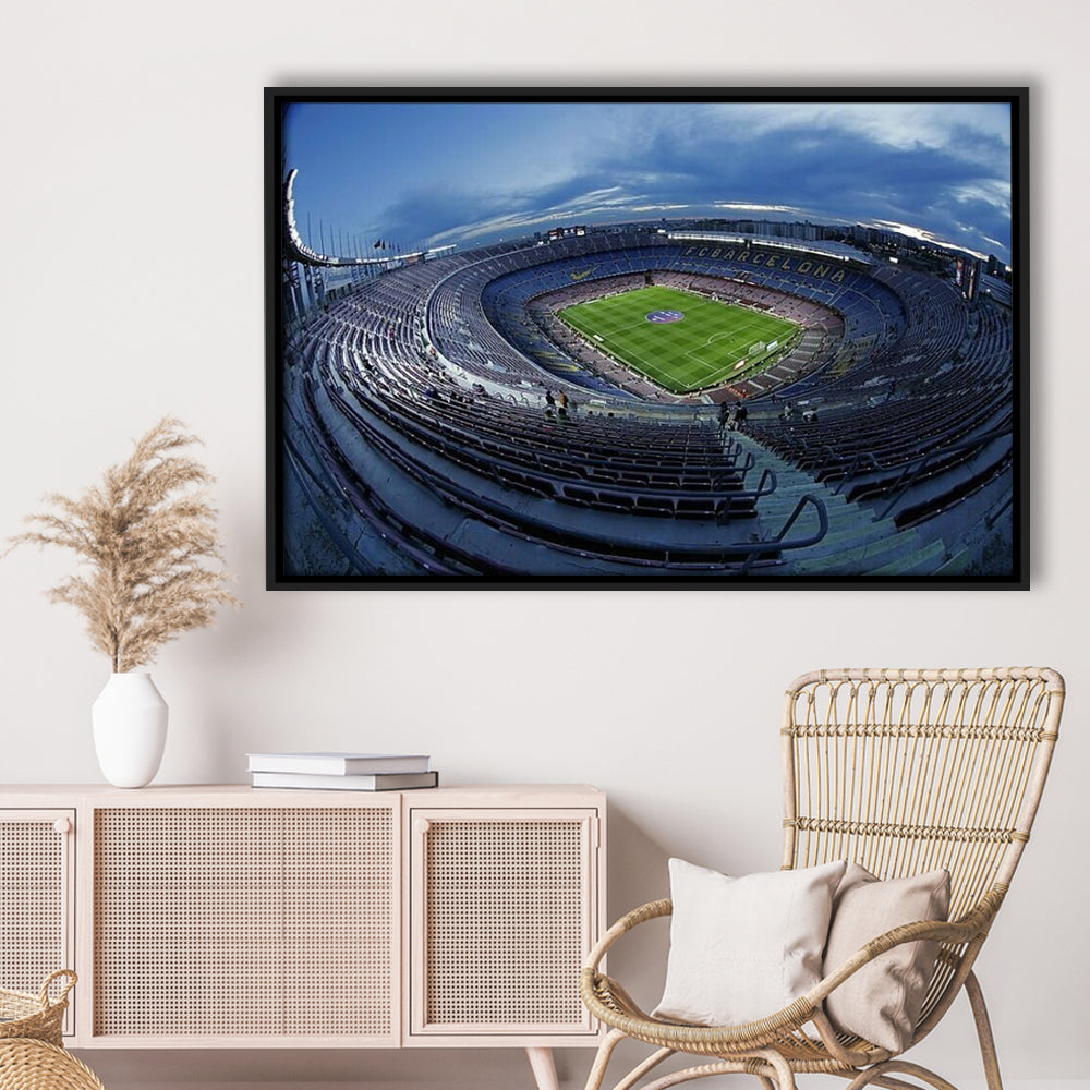 Empty Camp Nou, Stadium Canvas, Sport Art, Framed Canvas Print Wall Art, Floating Frame