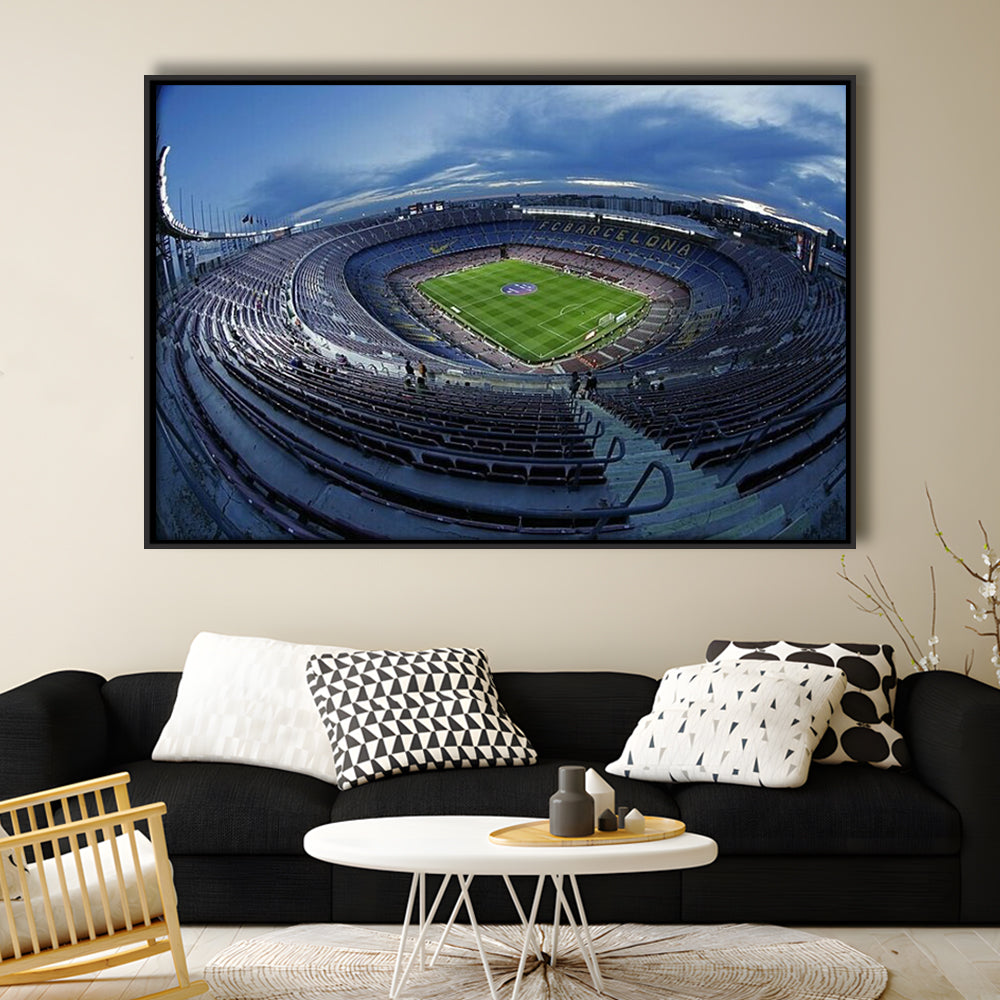 Empty Camp Nou, Stadium Canvas, Sport Art, Framed Canvas Print Wall Art, Floating Frame