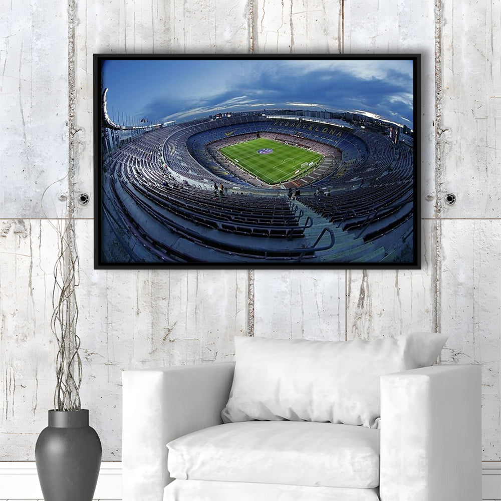 Empty Camp Nou, Stadium Canvas, Sport Art, Framed Canvas Print Wall Art, Floating Frame