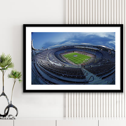 Empty Camp Nou, Stadium Canvas, Sport Art, Gift for him, White Border Framed Art Print Wall Decor