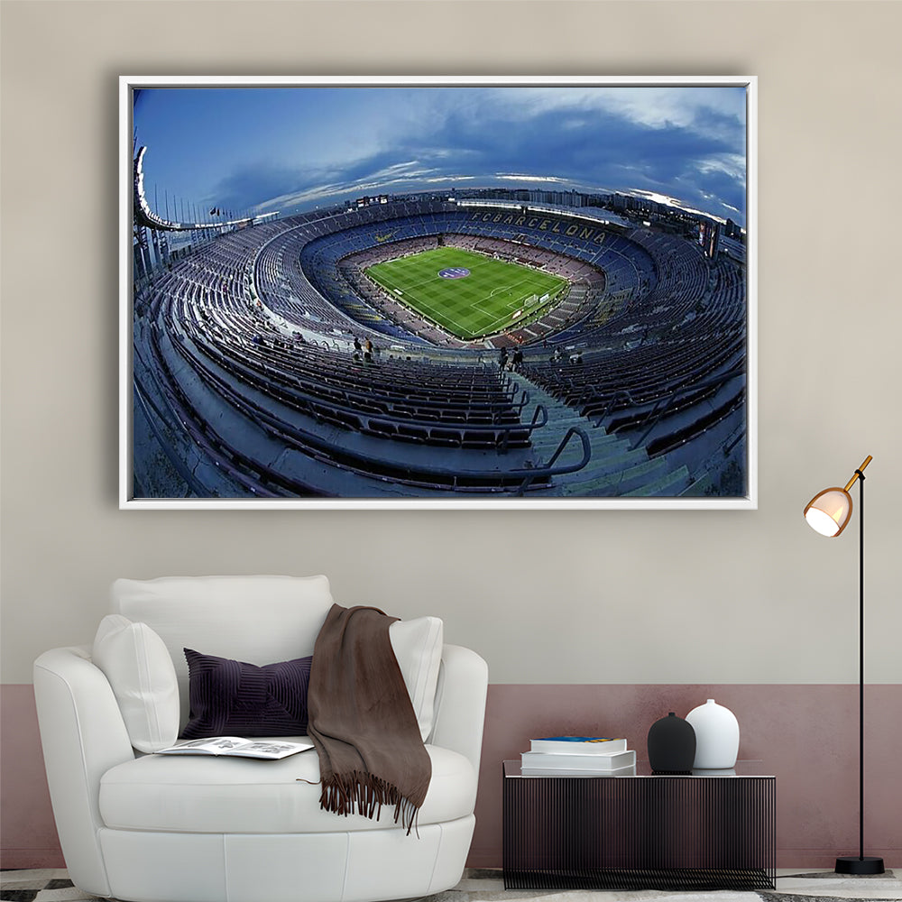 Empty Camp Nou, Stadium Canvas, Sport Art, Framed Canvas Print Wall Art, Floating Frame