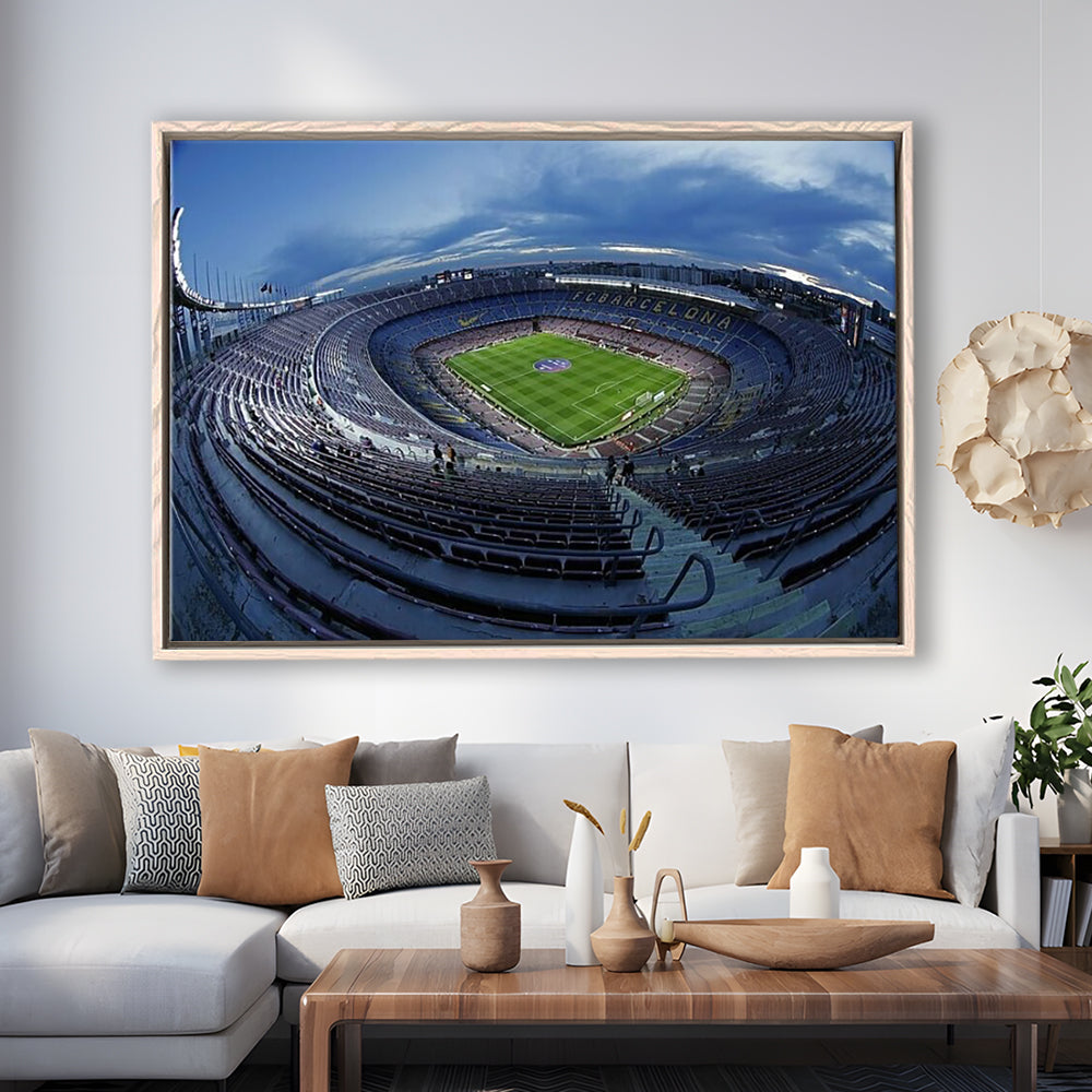 Empty Camp Nou, Stadium Canvas, Sport Art, Framed Canvas Print Wall Art, Floating Frame