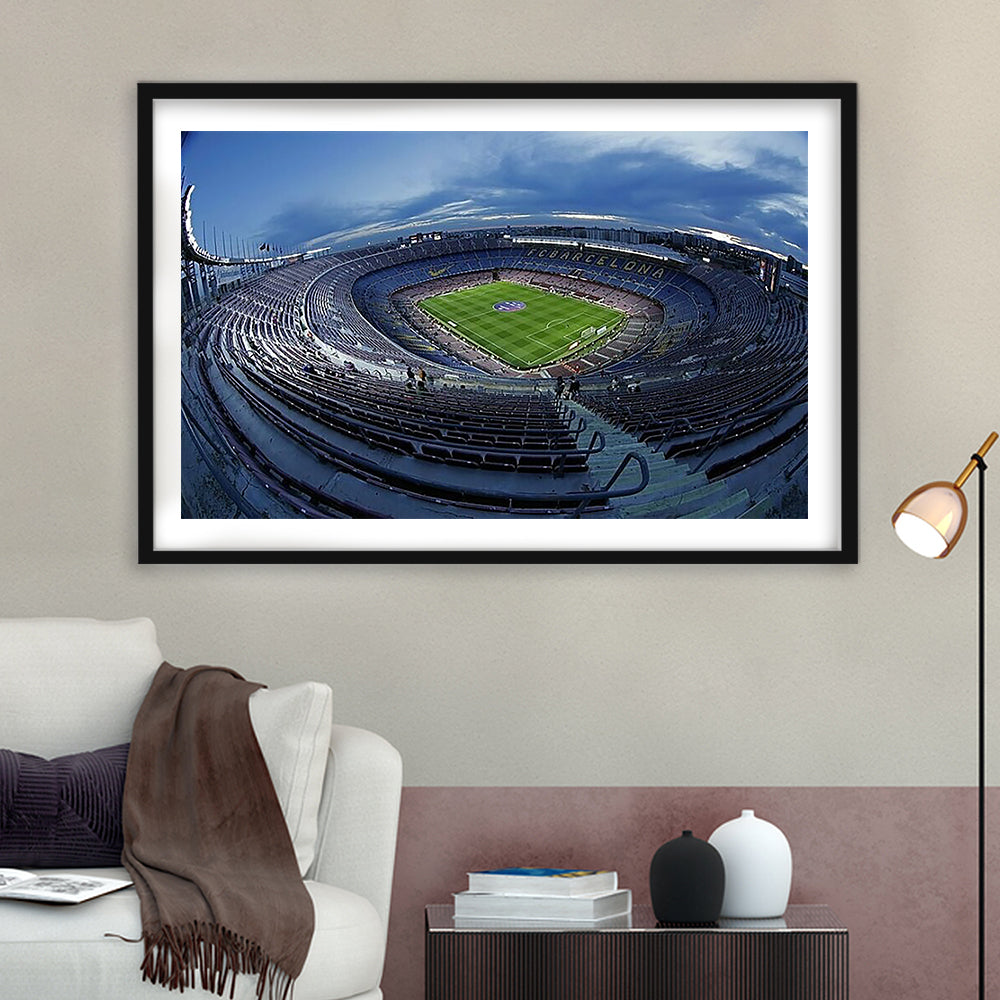 Empty Camp Nou, Stadium Canvas, Sport Art, Gift for him, White Border Framed Art Print Wall Decor
