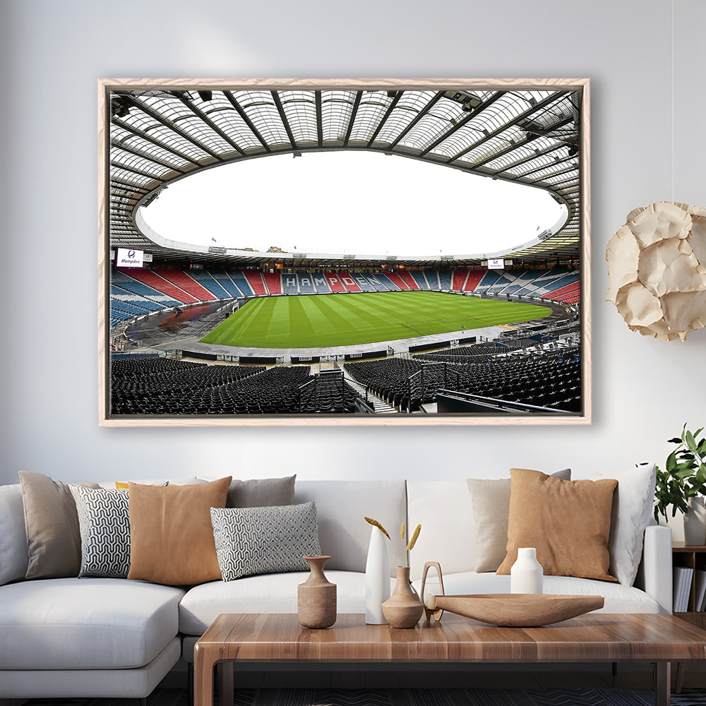 Empty Hampden Park, Stadium Canvas, Sport Art, Framed Canvas Print Wall Art, Floating Frame