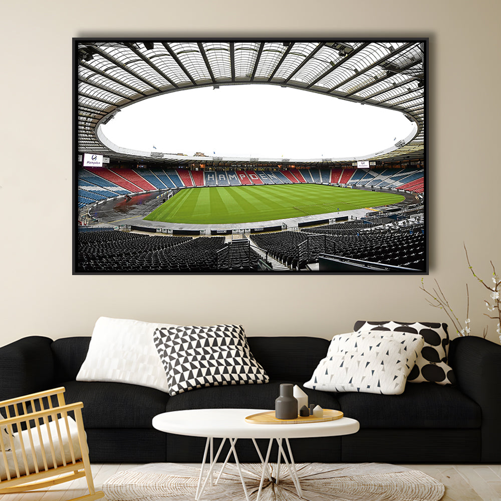 Empty Hampden Park, Stadium Canvas, Sport Art, Framed Canvas Print Wall Art, Floating Frame