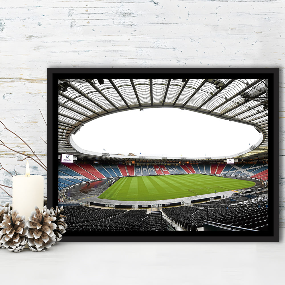 Empty Hampden Park, Stadium Canvas, Sport Art, Framed Canvas Print Wall Art, Floating Frame