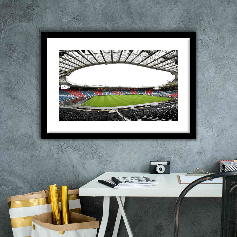 Empty Hampden Park, Stadium Canvas, Sport Art, Gift for him, White Border Framed Art Print Wall Decor