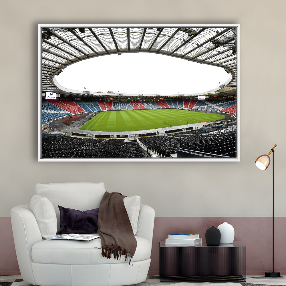 Empty Hampden Park, Stadium Canvas, Sport Art, Framed Canvas Print Wall Art, Floating Frame