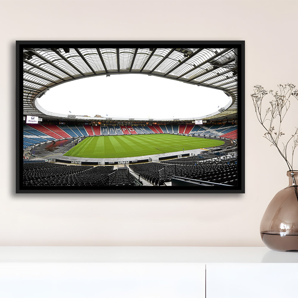 Empty Hampden Park, Stadium Canvas, Sport Art, Framed Canvas Print Wall Art, Floating Frame