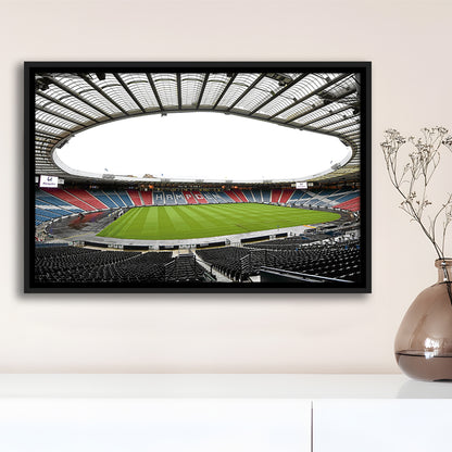 Empty Hampden Park, Stadium Canvas, Sport Art, Framed Canvas Print Wall Art, Floating Frame