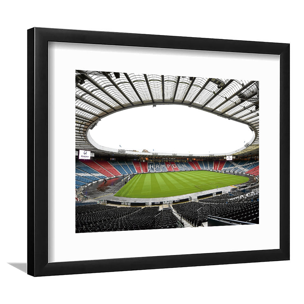 Empty Hampden Park, Stadium Canvas, Sport Art, Gift for him, White Border Framed Art Print Wall Decor