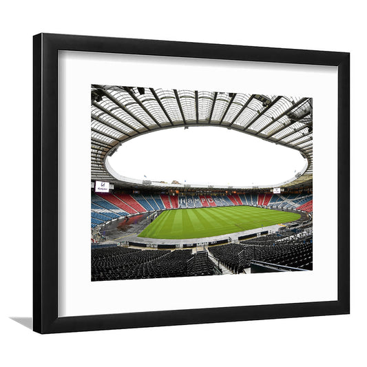 Empty Hampden Park, Stadium Canvas, Sport Art, Gift for him, White Border Framed Art Print Wall Decor