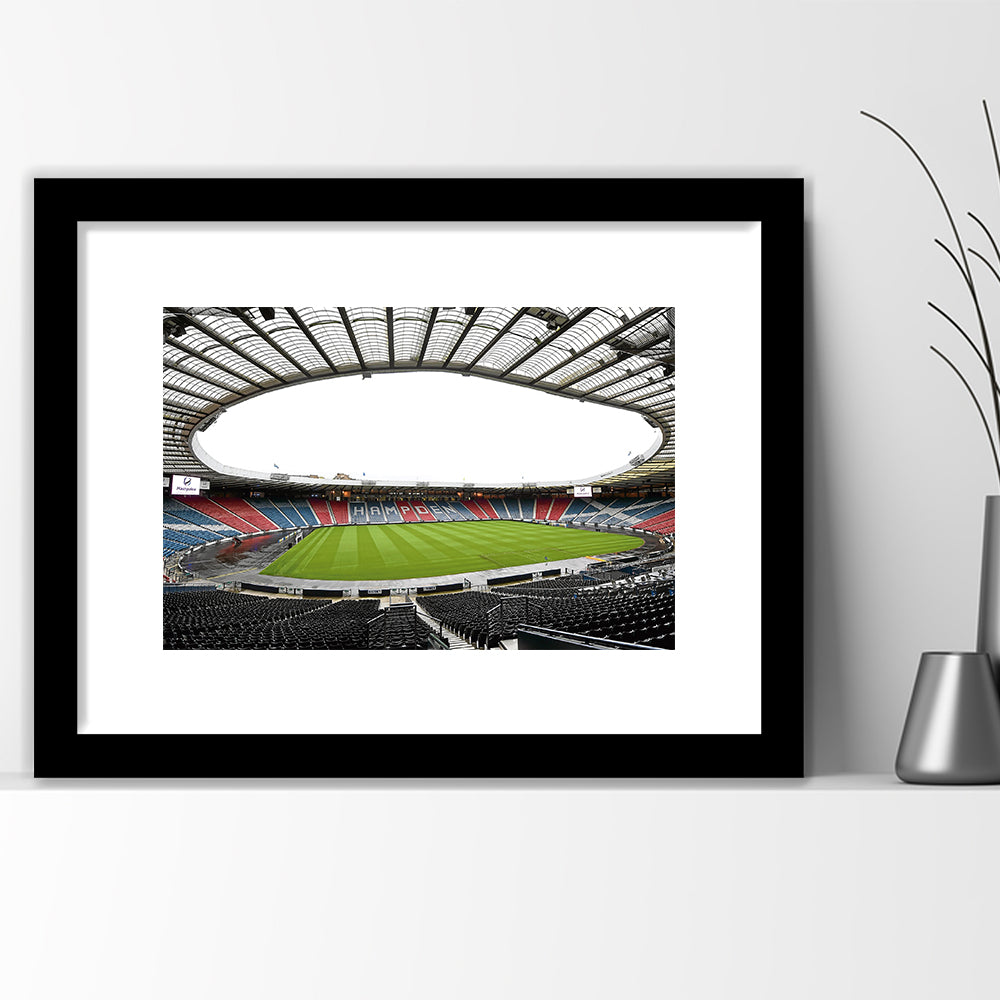 Empty Hampden Park, Stadium Canvas, Sport Art, Gift for him, White Border Framed Art Print Wall Decor