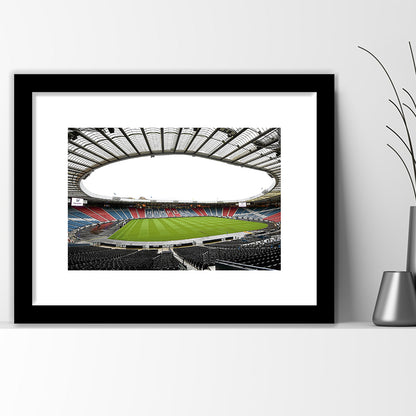 Empty Hampden Park, Stadium Canvas, Sport Art, Gift for him, White Border Framed Art Print Wall Decor