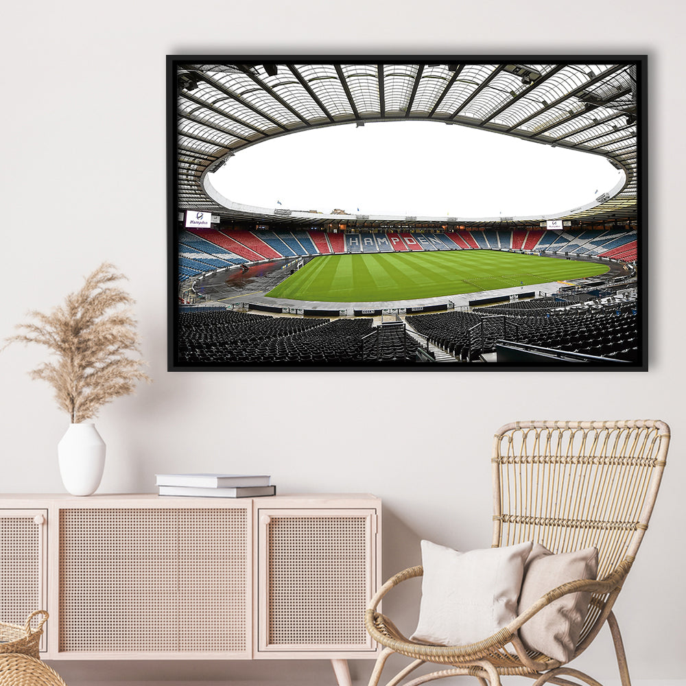 Empty Hampden Park, Stadium Canvas, Sport Art, Framed Canvas Print Wall Art, Floating Frame