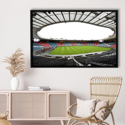 Empty Hampden Park, Stadium Canvas, Sport Art, Framed Canvas Print Wall Art, Floating Frame